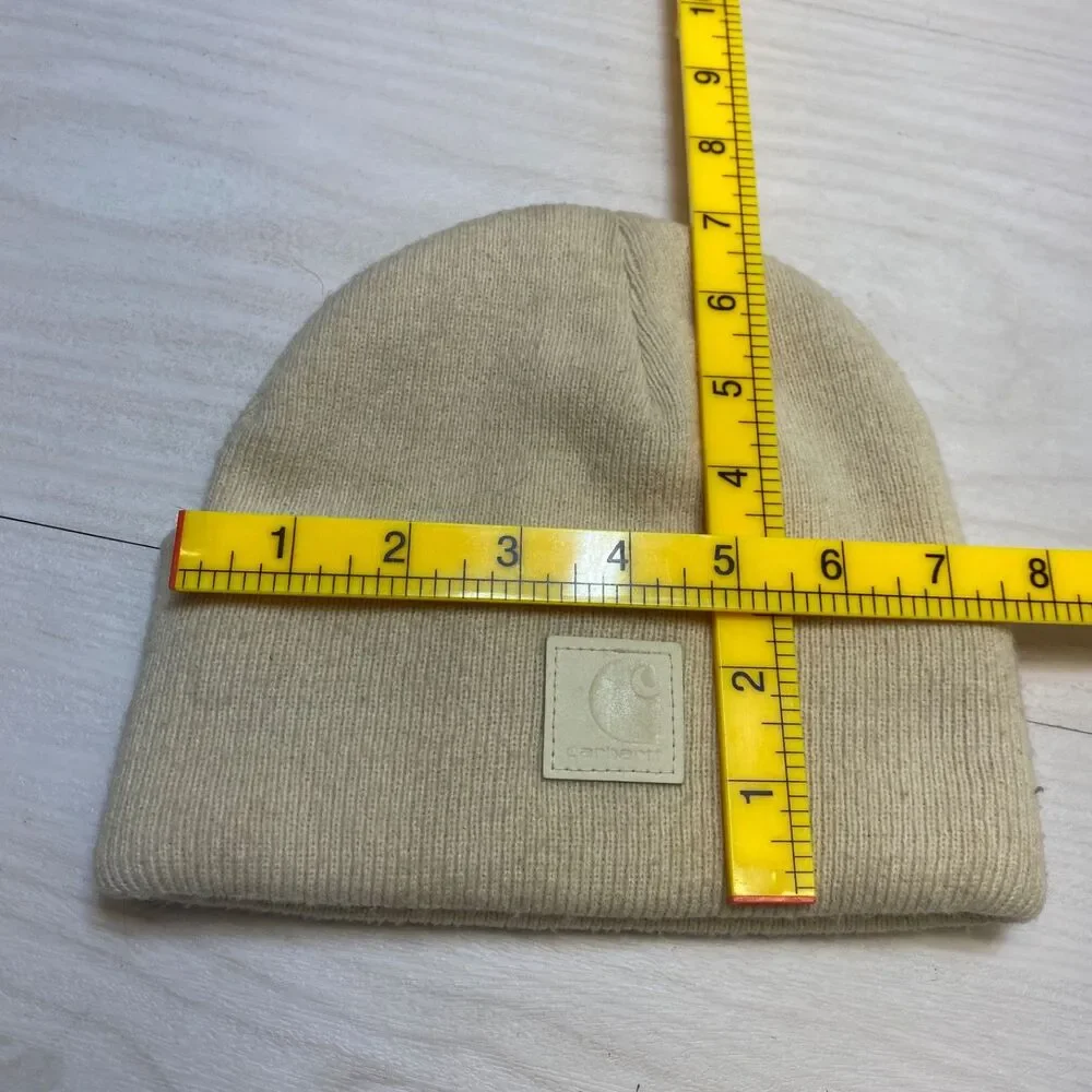 Carhartt Youth Kids‎ One Size Beanie Winter Hat Ivory Acrylic Folded Cuff Logo